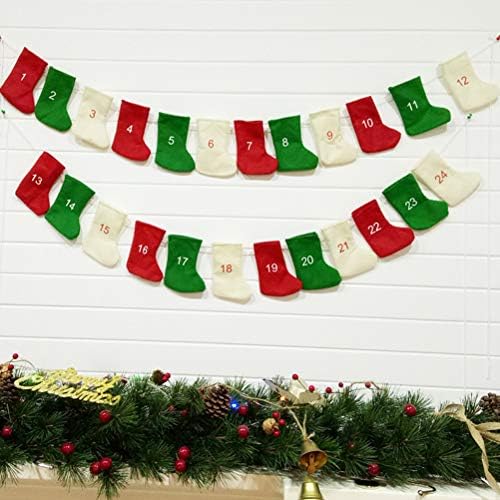 Abaodam 24pcs Christmas Decorative Socks Countdown Calendário Ornamentos pendurados