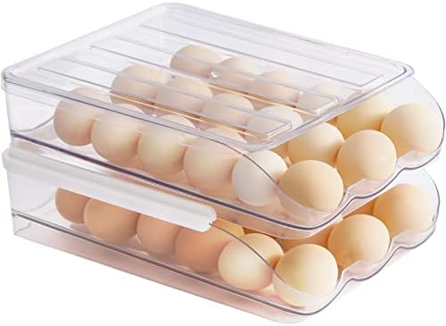 2 camadas portador de ovos de ovo recipiente de armazenamento de ovo para geladeira, rack automático de armazenamento de