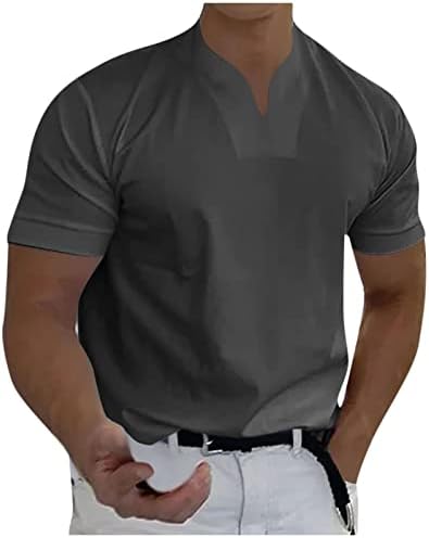 Camisetas masculinas Casual Casual Color Sólida V-Gentleman Decelagem de Manga Curta Camisetas de T-shirt de Fitness