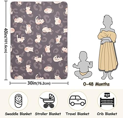 Cobertor de arremesso gato fofo simples padrão de algodão para bebês, recebendo cobertor, cobertor leve e macio para berço, carrinho,