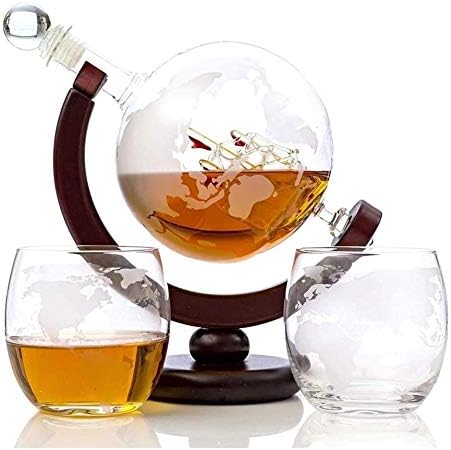 Wine Decanter Whisky Decanter Define Whiskey Globe Decanter Set gravado World Globe Decanter para vinho tinto, licor, bourbon,