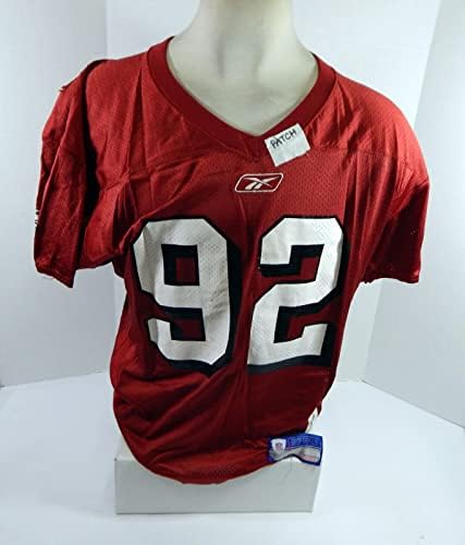 2002 San Francisco 49ers Jerome Davis 92 Game usado Jersey de prática vermelha L 4427 - Jerseys não assinados da NFL