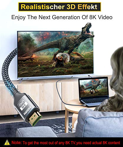 Cabo HDMI de 60Hz 60Hz 6,6 pés ， 48Gbps 7680p Ultra de alta velocidade HDMI 2.1 cordão compatível com Apple TV, Roku, Samsung