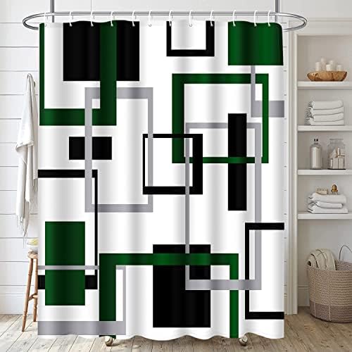 Conjuntos de banheiro verde e cinza geométricos com cortina de chuveiro e tapetes e acessórios, conjuntos de cortinas de chuveiro