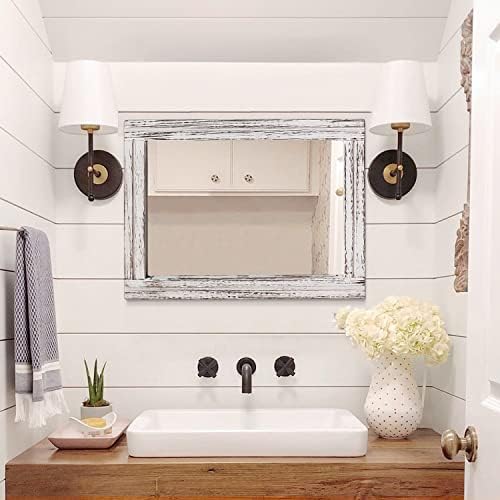 AAZZKANG Espelho de parede grande 26 x18 espelho de madeira rústica retângulo decorativo da fazenda quarto espelho