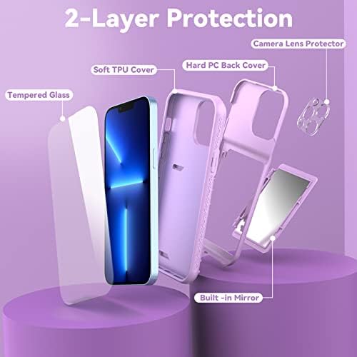 Aepiwo para iPhone 13 Pro Max Case com suporte de cartão e espelho oculto para mulheres ， Caixa de carteira de proteção de