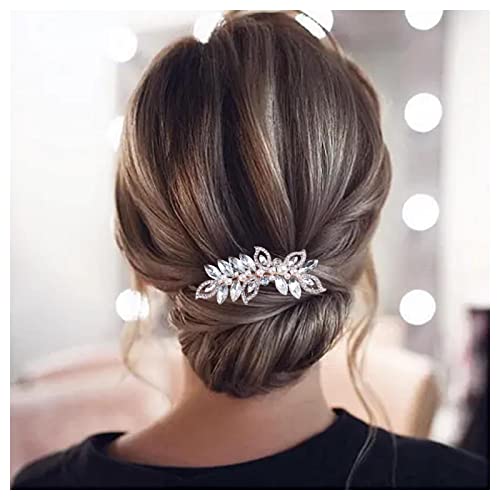 Allereyae Crystal Pearl Hair Comb Barrette Cz Rhinestone Flor Barrette pente dourado pérolas bling bridal Cabeças