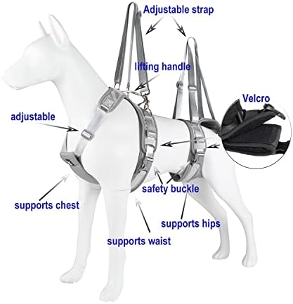 Arnês de elevação de cães com alça, corpo inteiro, pernas dianteiras, suporte das pernas traseiras e tipóia de recuperação, tiras