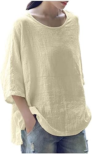 Mulheres redondo pescoço sólido sólido de manga de três quartos de algodão blusa camiseta slim algodão top túnicos básicos tee