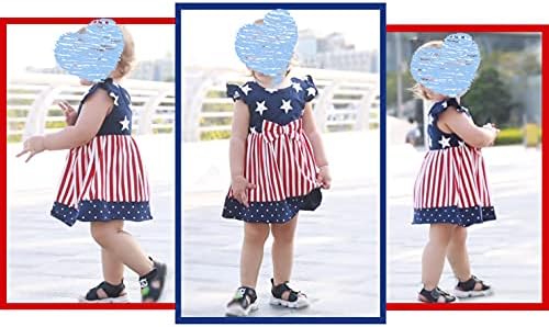 Little Hand Girls 4 de julho Dress American Skirt Skirt Kids Crianças Patrióticas Roupas de listras mangas vestidos de tanque 2-8 anos