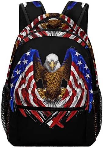 Bald Eagle American Flag de grande capacidade Mochila Funny Pried Graphic 16in para viagens escolares