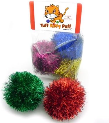 Jumbo Sparkle Ball Tuff Kitty Puff Cat Toy -6 Pak