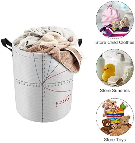 Funções de matemática Round Round Saco de lavanderia cesto de armazenamento à prova d'água com tampa de cordão e alça