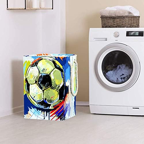 Padrão de aquarela para futebol Indomer 300D Oxford PVC Roupas à prova d'água cesto de lavanderia grande para cobertores