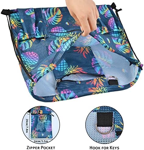 Bolsa de cordão de malha Nidoul com bolso com zíper, bolsa de praia para engrenagem de nadar de mochila para crianças adultas