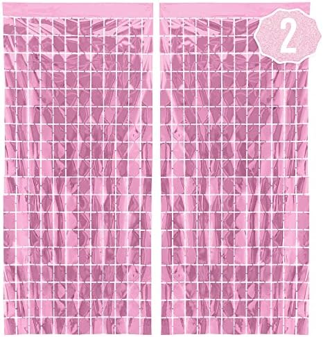 XO, Decorações Fetti Cortina de folha quadrada rosa - Conjunto de 2 | Decorações de festa de despedida de solteira,