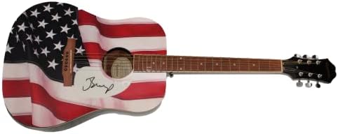 John Cougar Mellencamp assinou o autógrafo em tamanho grande um de um tipo personalizado 1/1 American Flag American Gibson Epiphone Guitar Guitar C com James Spence Autenticação JSA Coa - Incidente da Chestnut Street, uma biografia, nada importa e e se isso aconteceu, o tolo americano, o garoto D