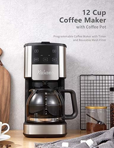 Mãe de cafeteira programável, 12 xícaras de café com timer e jarra de vidro, controle de força de bebida, manter o aquecimento,