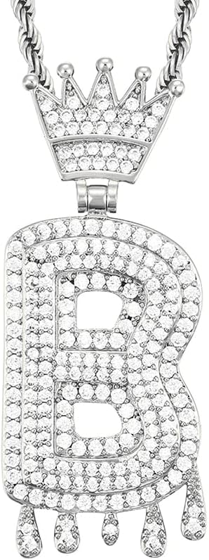 Bula Thi Hip Hop Coroa de colares de cartas pendentes para homens jóias de jóias Copper Charm de moda pingente de zircônia cúbica - Blue zinco - 30 polegadas