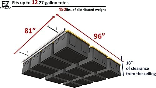 E -Z Garage Storage Tote Slide Pro Overhead Garage Storage Rack - Organize até 15 caixas de contêiner de armazenamento