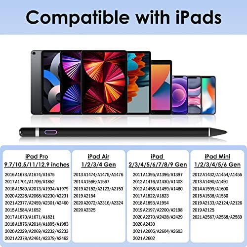 Caneta de caneta para iPad, estilos de lápis para iPad 9/8/7/6/5/4/3/2 geração ar 4/3/2/1 Mini 6/5/4/3/2/1 iPad Pro 12.9/11 /10.5/9.7