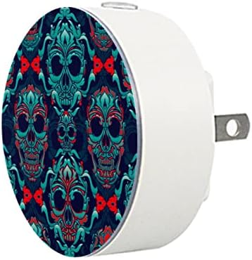 2 Pacote de plug-in nightlight LED Night Light Funny Skulls Pattern GreenBlue Skeleton com sensor do anoitecer para o quarto para