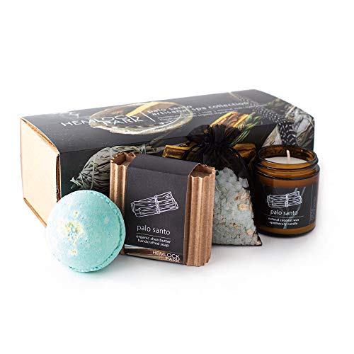 Hemlock Park Artisanal Spa Coleção | Velas do boticário, sabonete de manteiga de karité, bomba de banho, banho de sal mineral de