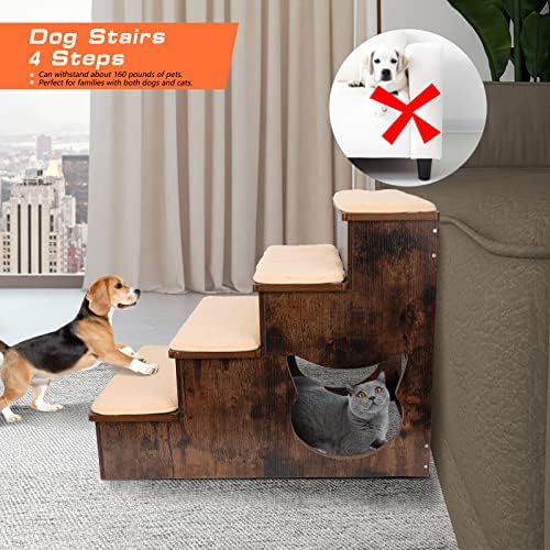 Escada de cachorro de madeira topmart 4 camadas, degraus para cães para sofá / cama, escadas de gatos para cães para gatos de cães