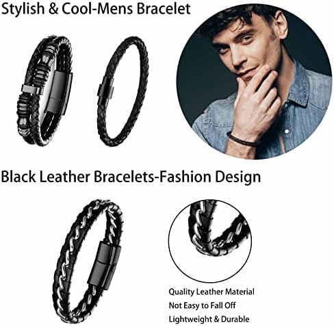 JSTYLE 6 PCS Bracelets de couro preto para homens Mulheres de pulseira de pulseira de pulseira de pulseira de pulseiras