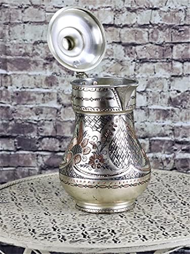 Morya Copper Water Pitcher com uma bebida de tampa CARAFE DE DECANTER DE DECANTER JUG Handmade Style Vintage Ayran Drinkware White