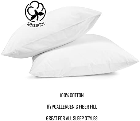 Basices brancos sensorados, pacote de algodão 2, 20 x 26, travesseiro de cama padrão, 2 contagem