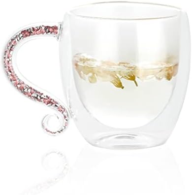 Sugarchef Glass Coffee Caneca dupla de parede dupla xícara de chá transparente com preenchimento com diamante para bebidas
