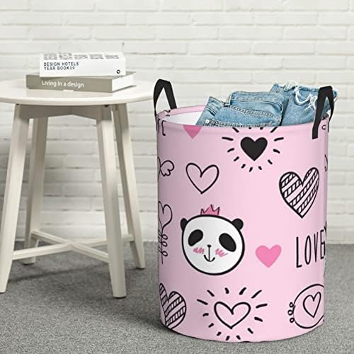 Impressão de padrões de panda rosa grande cesta de lavanderia com maçane