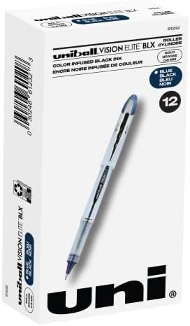 Uni-Ball Vision Elite BLX Rollerball Pens Point, 0,8 mm, azul/preto, 12 pacote