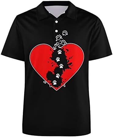 Pata de cachorro imprime o coração masculino de manga curta de camisa polo performance casual camiseta seca rápida