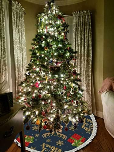 Saia de árvore de Natal 48 polegadas com borlas rena rena decoração de natal para festa de natal