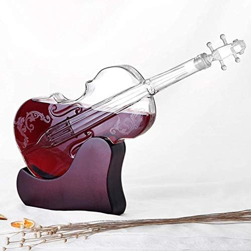 Sobriedade Violino de vidro Decanter, base de mogno - 1000 ml de decantador de vidro para uísque, uísque, espíritos,