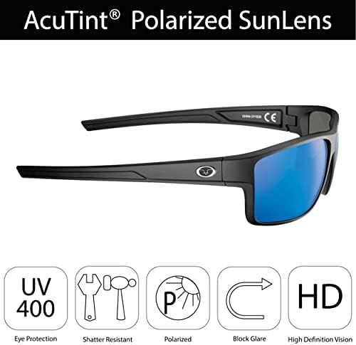 Flying Fisherman Mojarra Polarized Retangular Sunglasses, Lente Espelho Black Frame Black/Smoke Blue, Média
