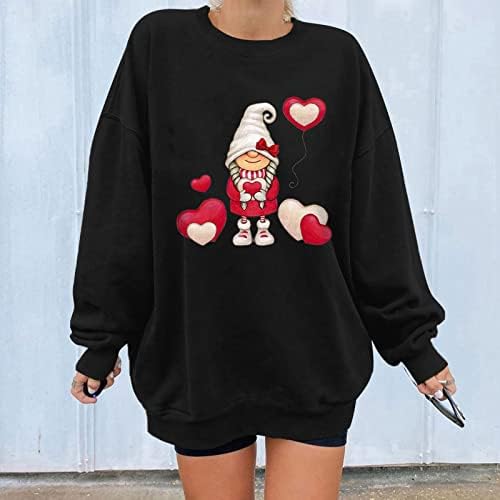 Gnomos femininos Camisa Raglan Valentines Valentines Survas Longa Sorto Sobes de Crewicneck de Crewicneck fofo Love Heart