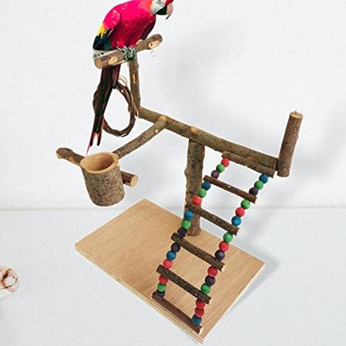 Ｋｌｋｃｍｓ Bird Bird Play Play Stand Toy, Playground Ladder, exercício de escalada de poleiro de madeira para periquito Cockatiel Finches Macaws, 32x29x26cm