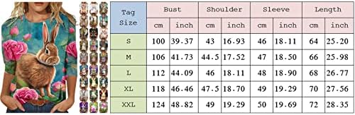 Camisa de coelhinho da Páscoa para mulheres feminino 3/4 de manga top bouse imprimir túnica casual de túnica de manga longa correndo