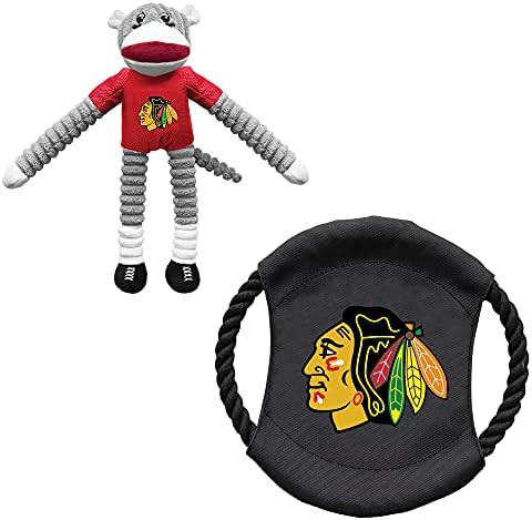 Littlearth Unisex-Adult NHL Chicago Blackhawks Sock Monkey e Flying Disc Pet Toy Combo Set, cor de equipe, tamanho único