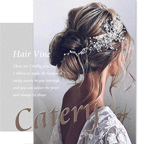Catery Flower Bride Wedding Band Headnd Crystal Pearl Hair Vine Braid Capta