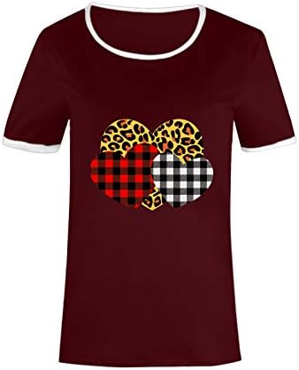 Camisas femininas do dia dos namorados Padrões de coração fofo Y2K Tees gráficos de manga curta no pescoço redondo, tops casuais confortáveis