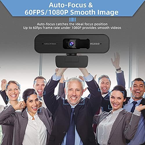 NEXIGO 2K Webcam com zoom com mini kits de tripé, foco automático, suporte 1080p@ 60fps, 3x Zoom digital, controle remoto