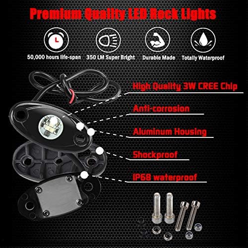 6 pods Luzes de rocha LED, Ampper à prova d'água LED LED LUZ SUBSULHADO PARA CURCH ATV UTV SUV Offroad Boat Underbody Glow Trail Rig