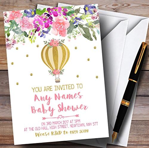 Convites de balão de ar quente de ouro floral convites para chá de bebê