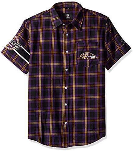 Klew Foco NFL Baltimore Ravens Wordmark Flanela Camisa de botão de manga curta