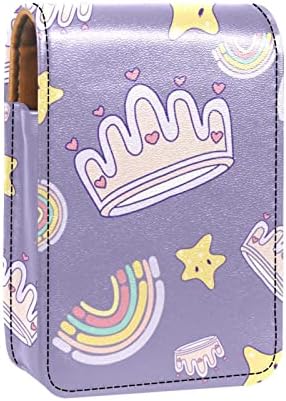 Caixa de batom Oryuekan com espelho bolsa de maquiagem portátil fofa bolsa cosmética, desenho roxo lindas estrelas do arco -íris
