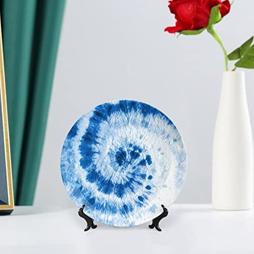Indigo Blue Aquarela Dirty Art Placas decorativas redondas Cerâmica com exibição Stand for Home Office Wedding Decor